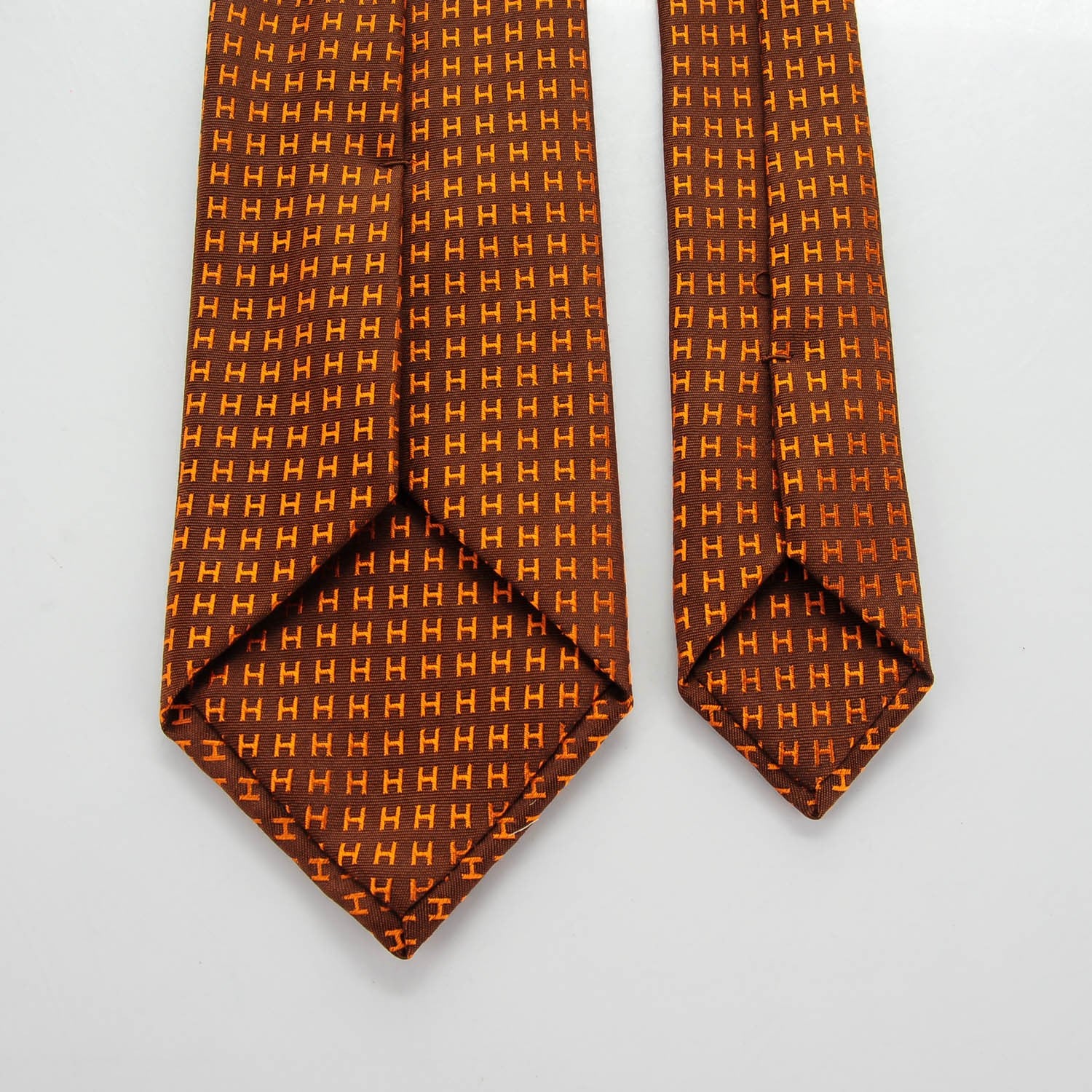 Hermes Woven Silk H Bi-Color Mens Neck Tie Marron Orange 5 of 6