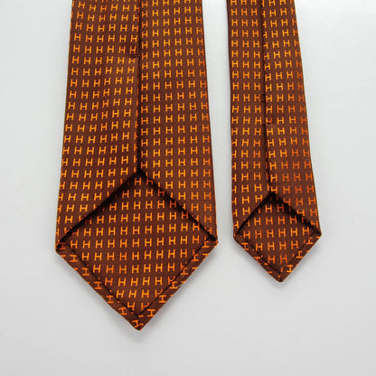 Hermes Woven Silk H Bi-Color Mens Neck Tie Marron Orange 5 of 6