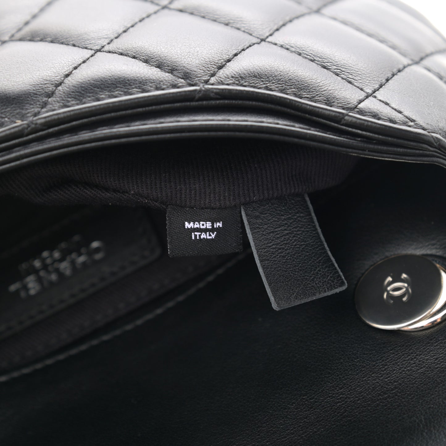 Calfskin Quilted CC Uniform Flap Belt Bag Black