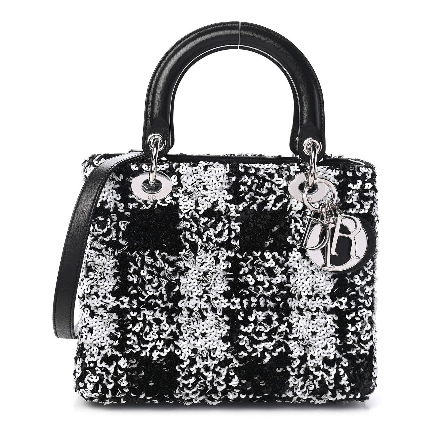 Lambskin Sequin Embellished Medium Lady Dior Black White