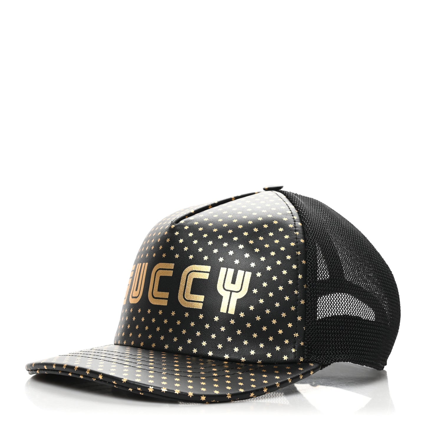 X SEGA Calfskin GUCCY Stars Baseball Hat L Black Gold