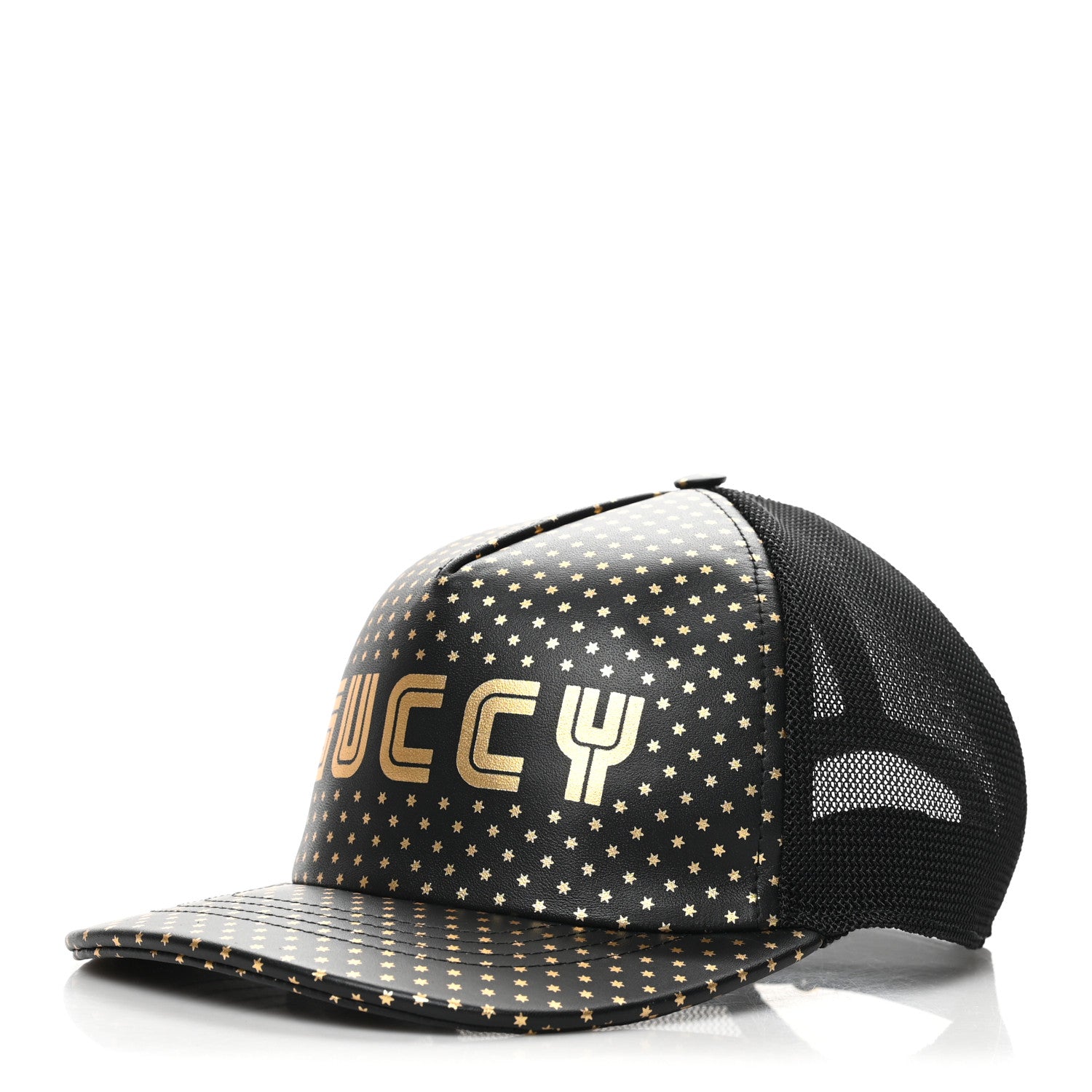 Gucci X SEGA Calfskin GUCCY Stars Baseball Hat L Black Gold 1 of 8