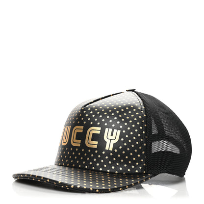Gucci X SEGA Calfskin GUCCY Stars Baseball Hat L Black Gold 1 of 8