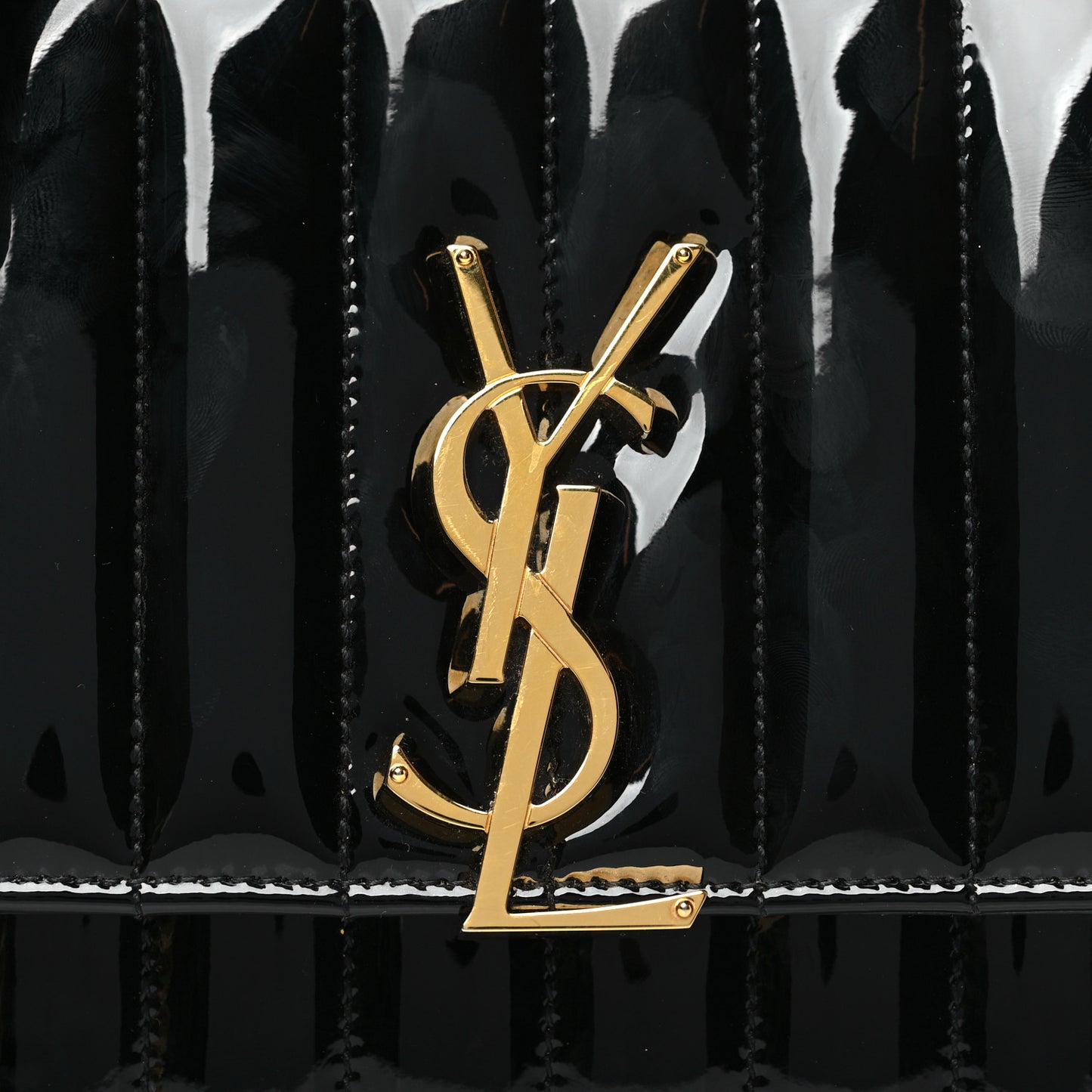 Patent Calfskin Matelasse Monogram Medium Vicky Chain Bag Black