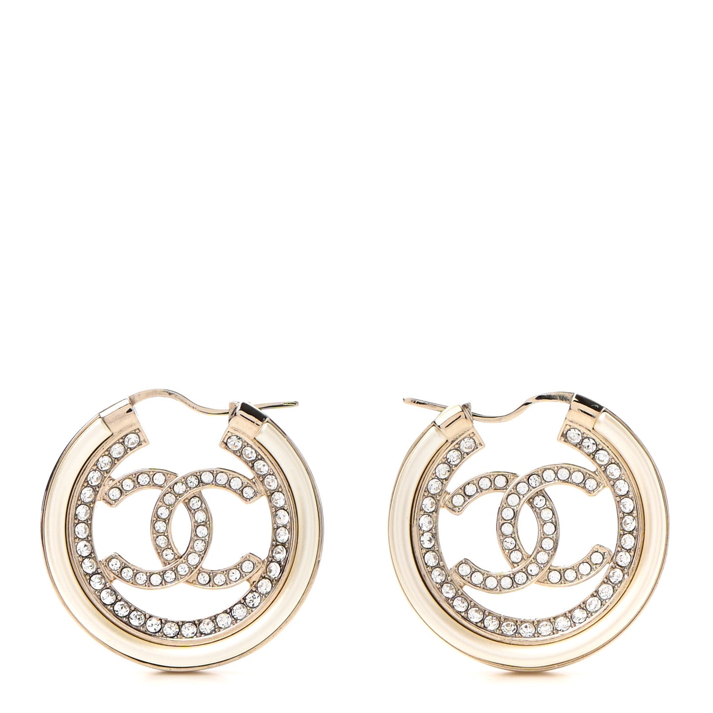Metal Crystal Strass CC Hoop Earrings Gold