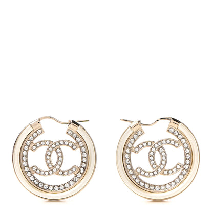Chanel Metal Crystal Strass CC Hoop Earrings Gold 1 of 4