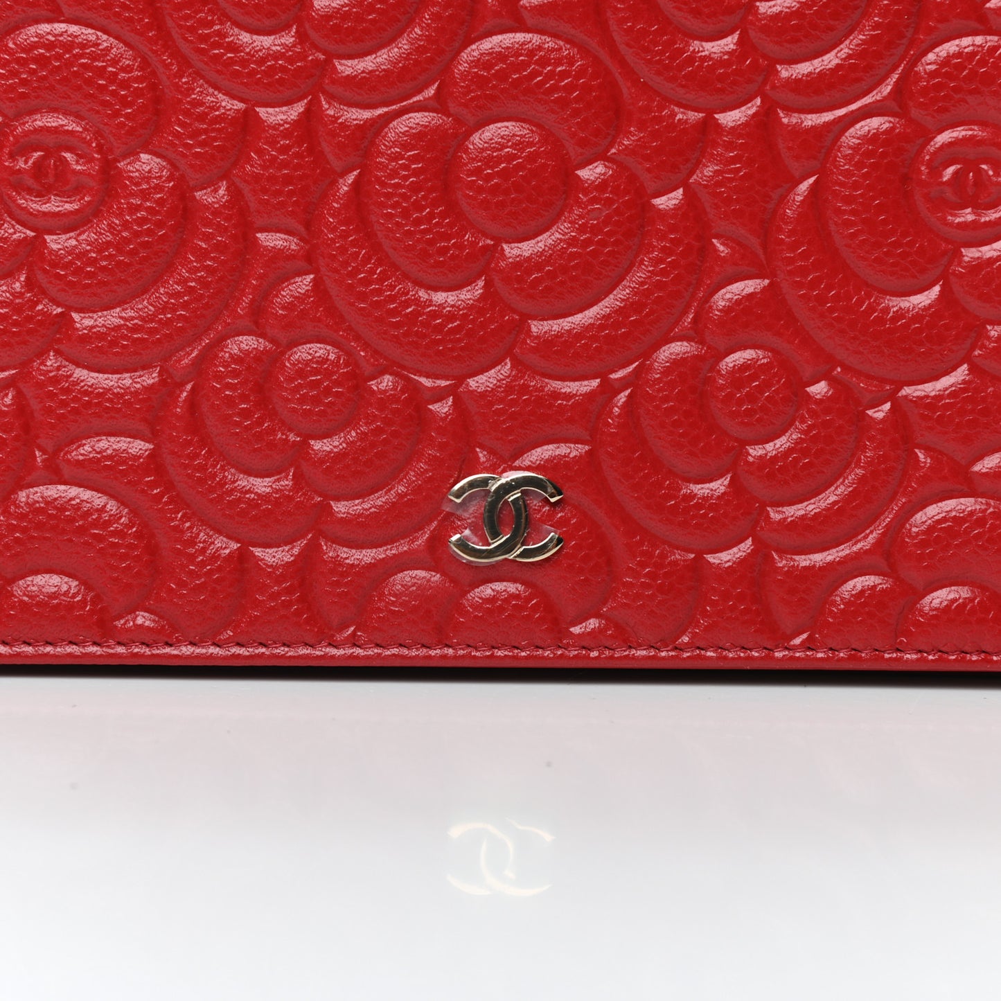 Caviar Camellia Embossed Wallet On Chain WOC Red