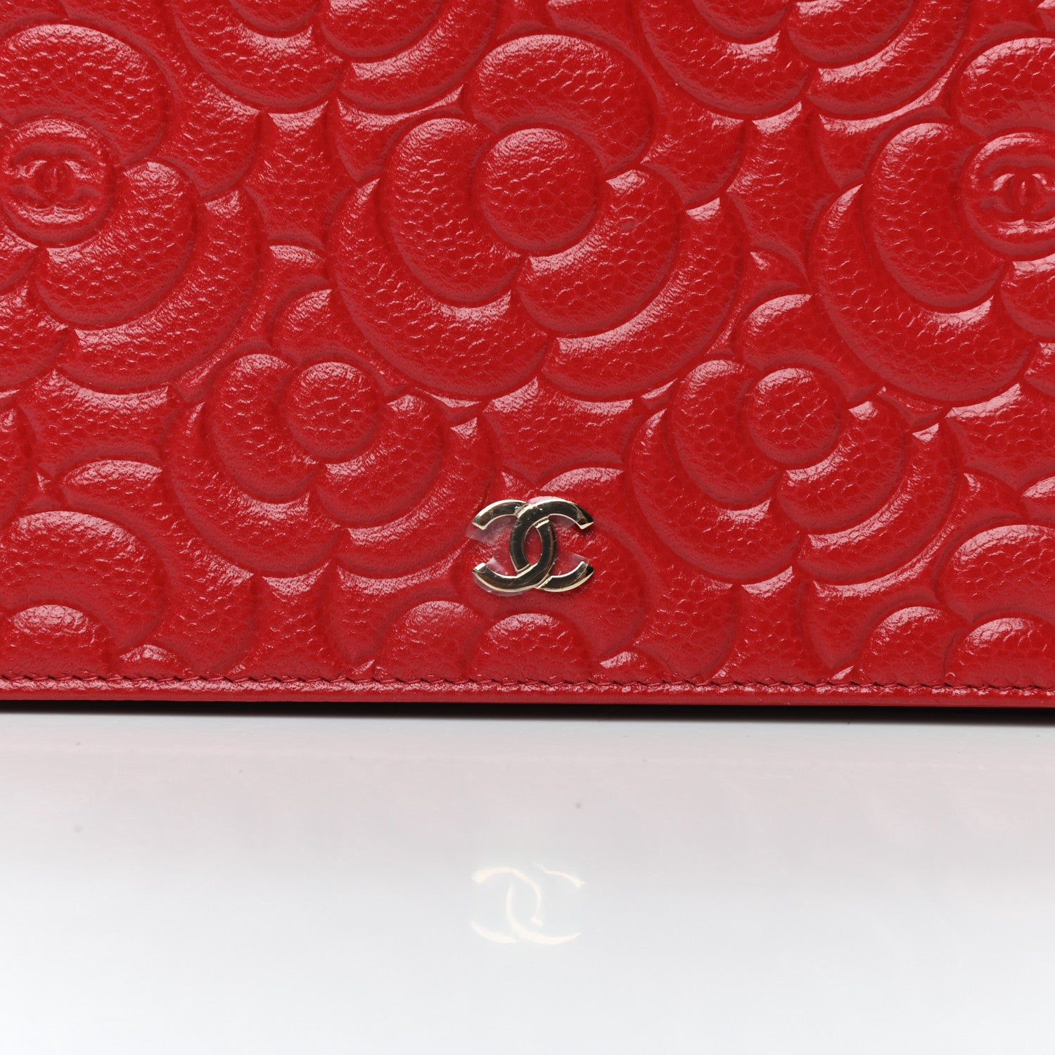 Chanel Caviar Camellia Embossed Wallet On Chain WOC Red 11 of 11