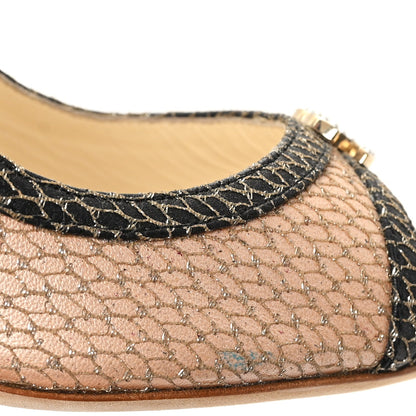 Chanel Calfskin Mesh Pearl CC Peep Toe Slingback Pumps 36 Salmon Black 9 of 9