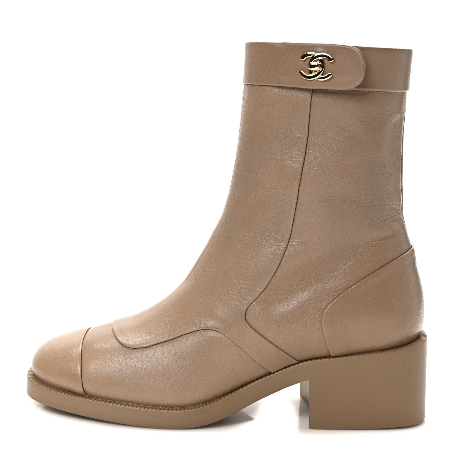 Chanel Shiny Goatskin Cap Toe Short Boots 37.5 Beige 1 of 9