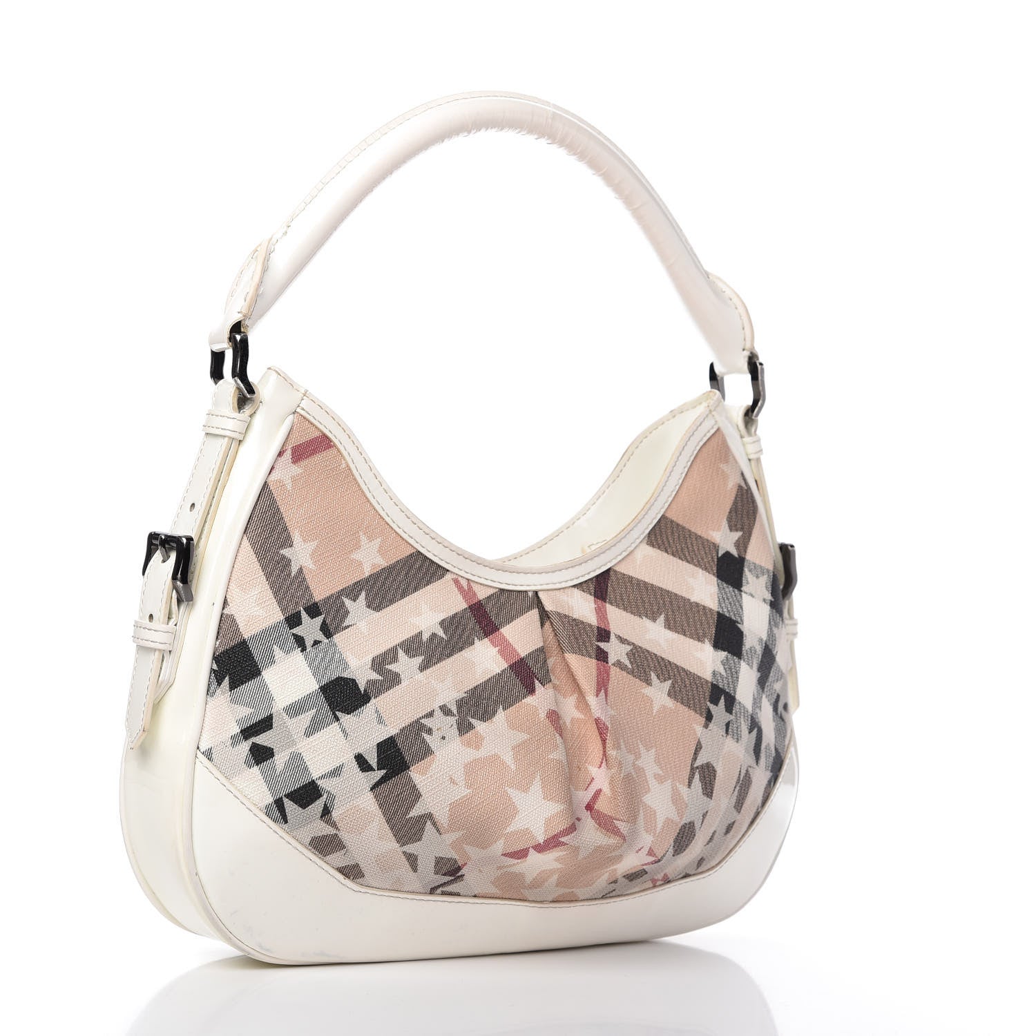 Burberry Patent Supernova Check Stars Small Hernville Hobo White 3 of 11