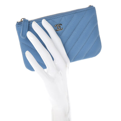 Chanel Caviar Chevron Quilted Small Cosmetic Case Blue 2 of 10