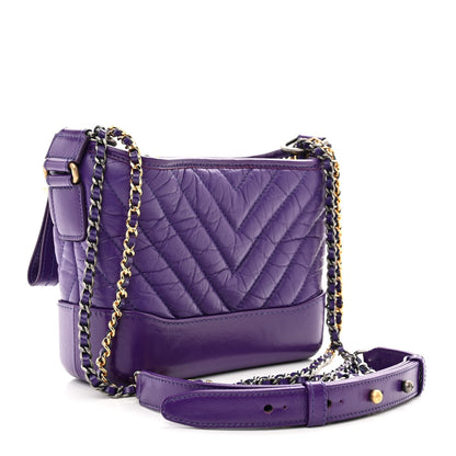 Chanel Aged Calfskin Chevron Quilted Small Gabrielle Hobo Purple 3 of 11
