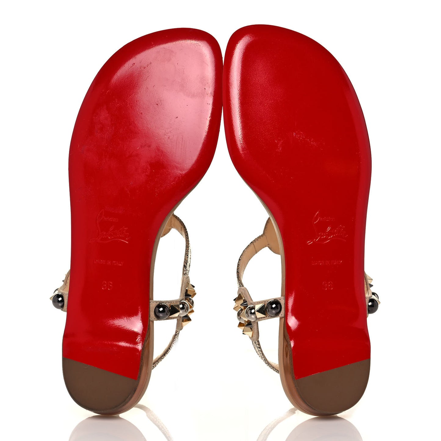 Studded Lame Metallic Patent Kaleitop T-Strap Sandals 36 Doudou