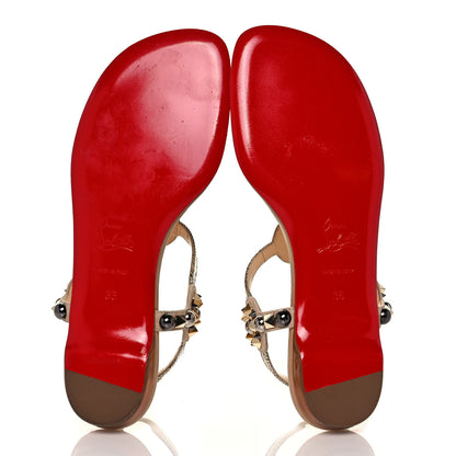 Christian Louboutin Studded Lame Metallic Patent Kaleitop T-Strap Sandals 36 Doudou 5 of 7