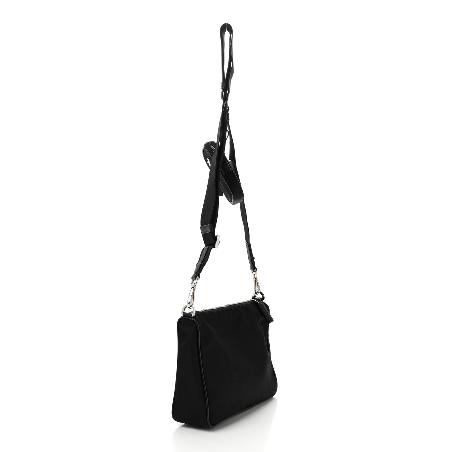 Re-Nylon Saffiano Pocket Zippered Shoulder Bag Black