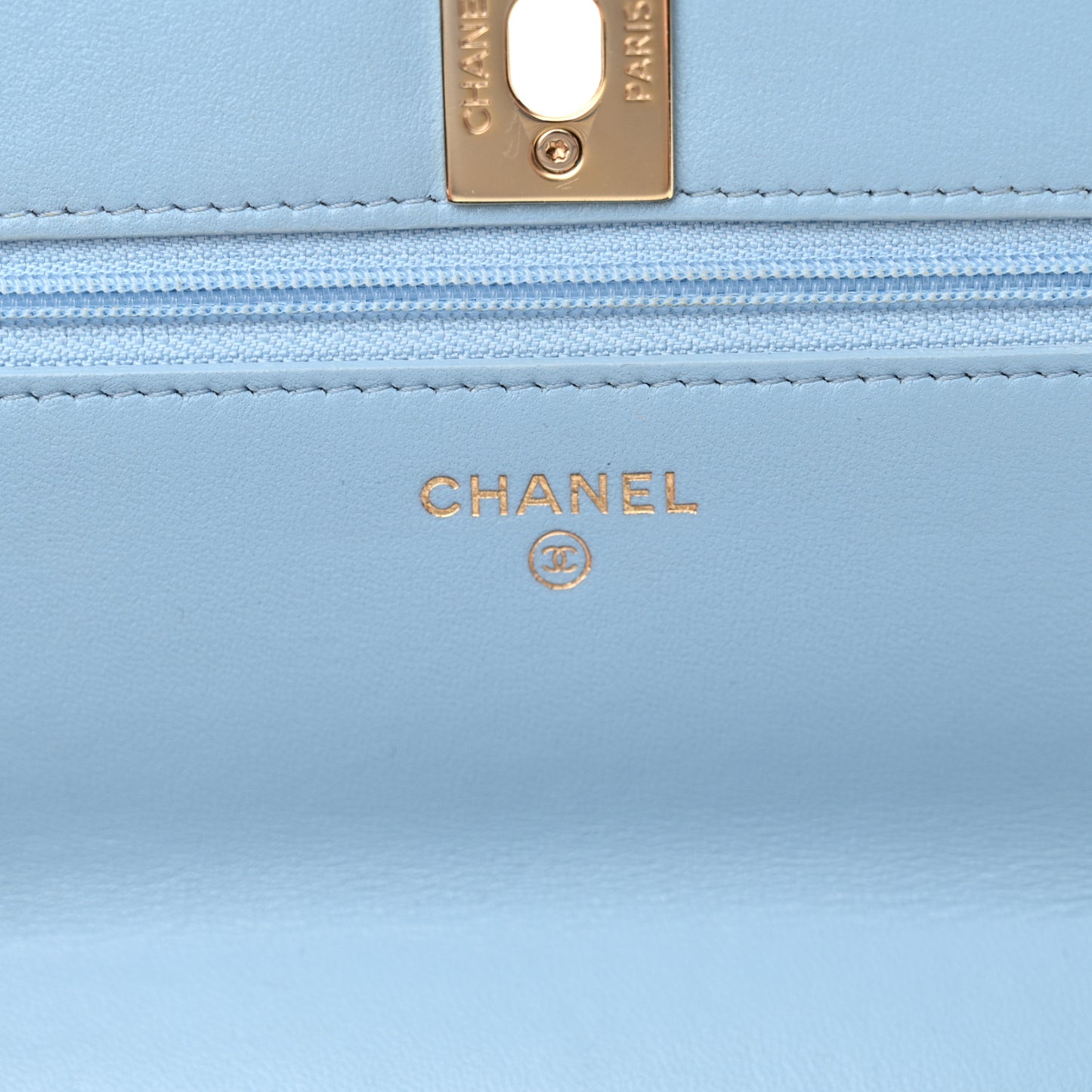 Lambskin Quilted Trendy CC Wallet On Chain WOC Light Blue