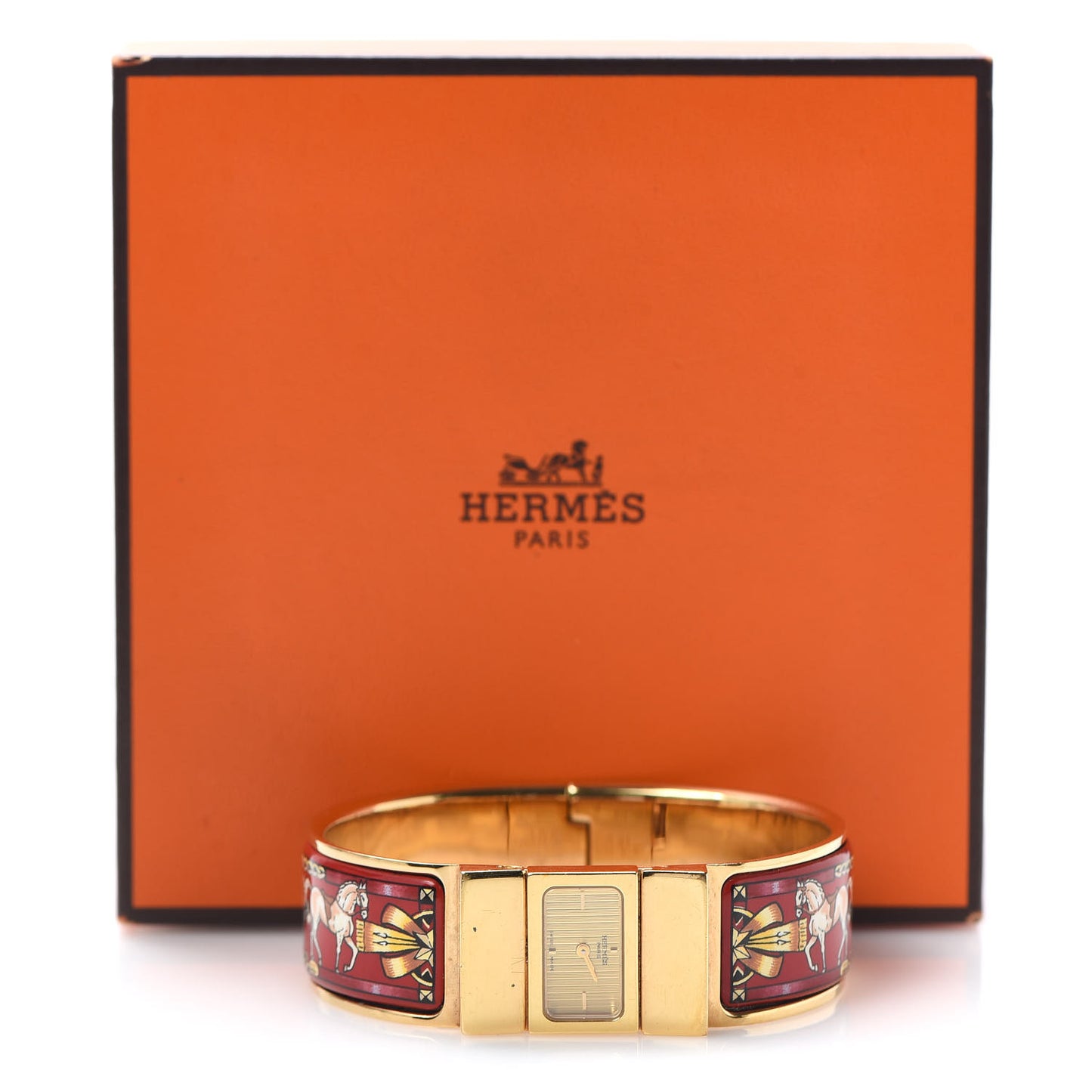 Stainless Steel Enamel 19mm Printed Horse Loquet Quartz Watch Red