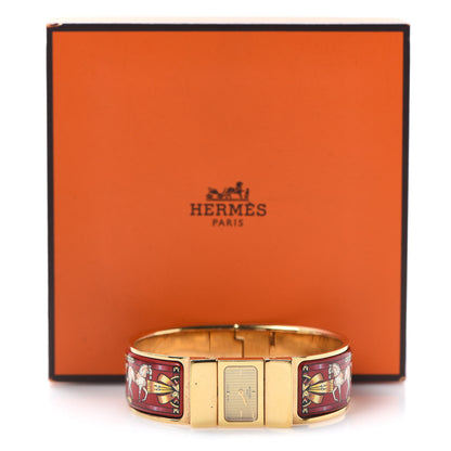 Hermes Stainless Steel Enamel 19mm Printed Horse Loquet Quartz Watch Red 9 of 9