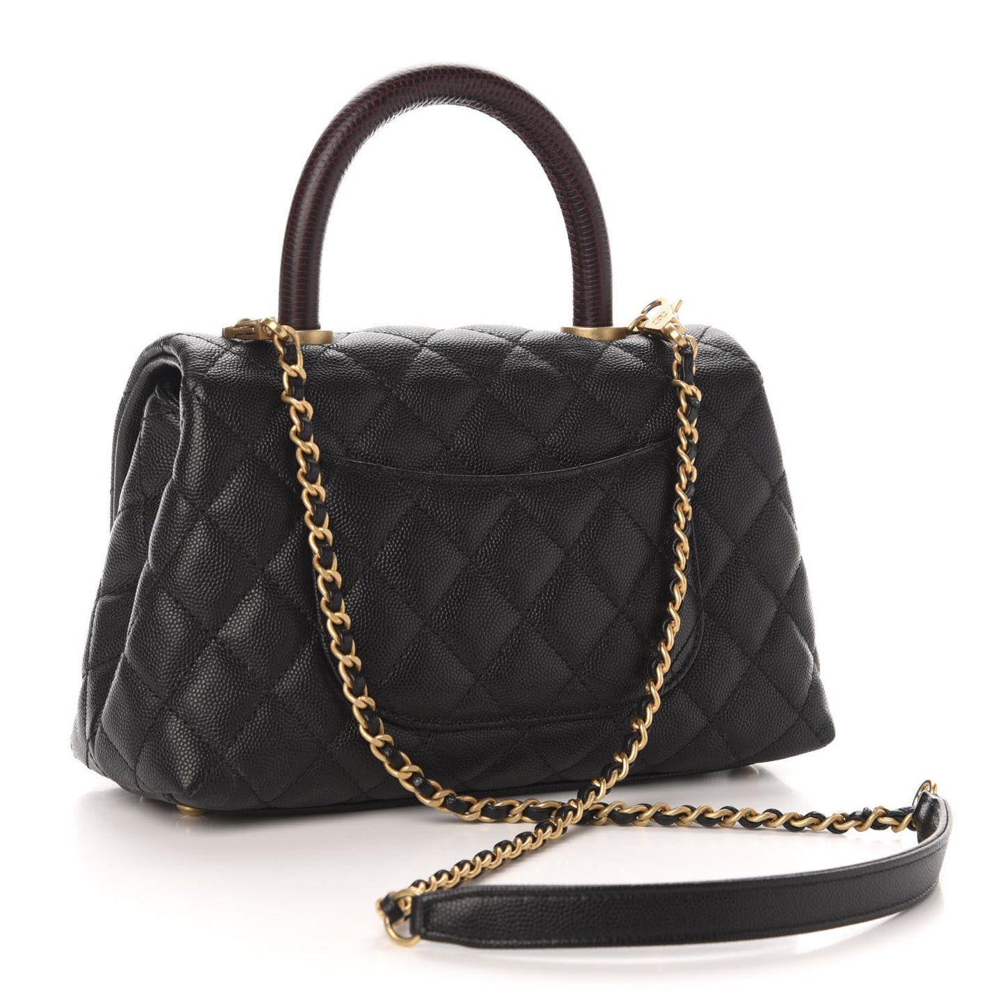 Caviar Lizard Embossed Quilted Mini Coco Handle Flap Black