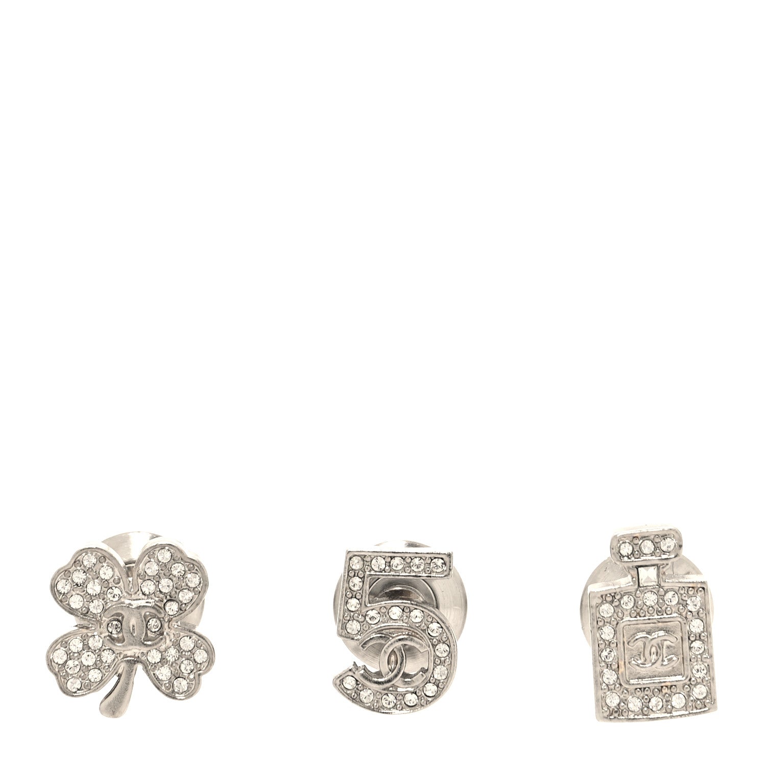 Chanel Crystal Lucky No 5 CC Brooch Set Silver 1 of 4