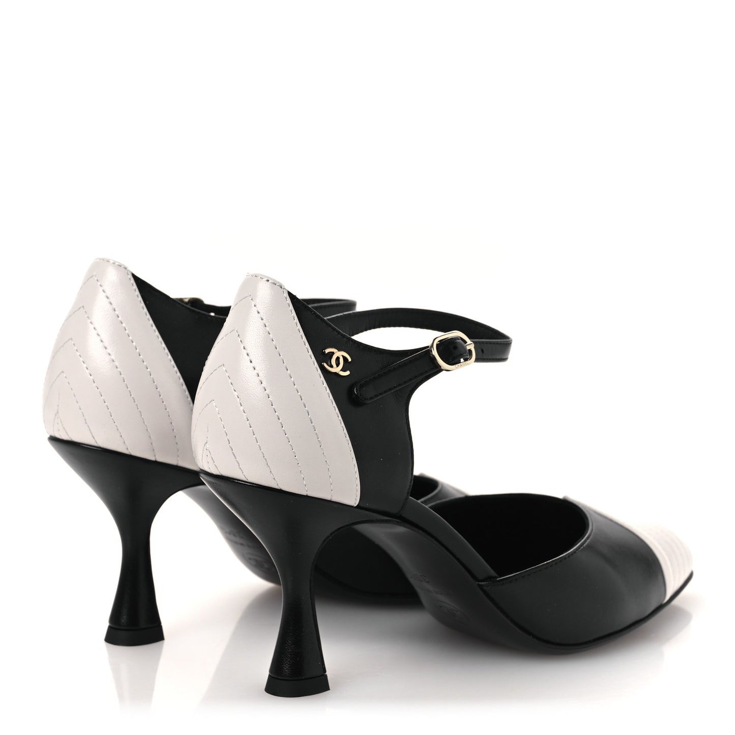 Lambskin Mary Jane Pumps 36.5 Black White