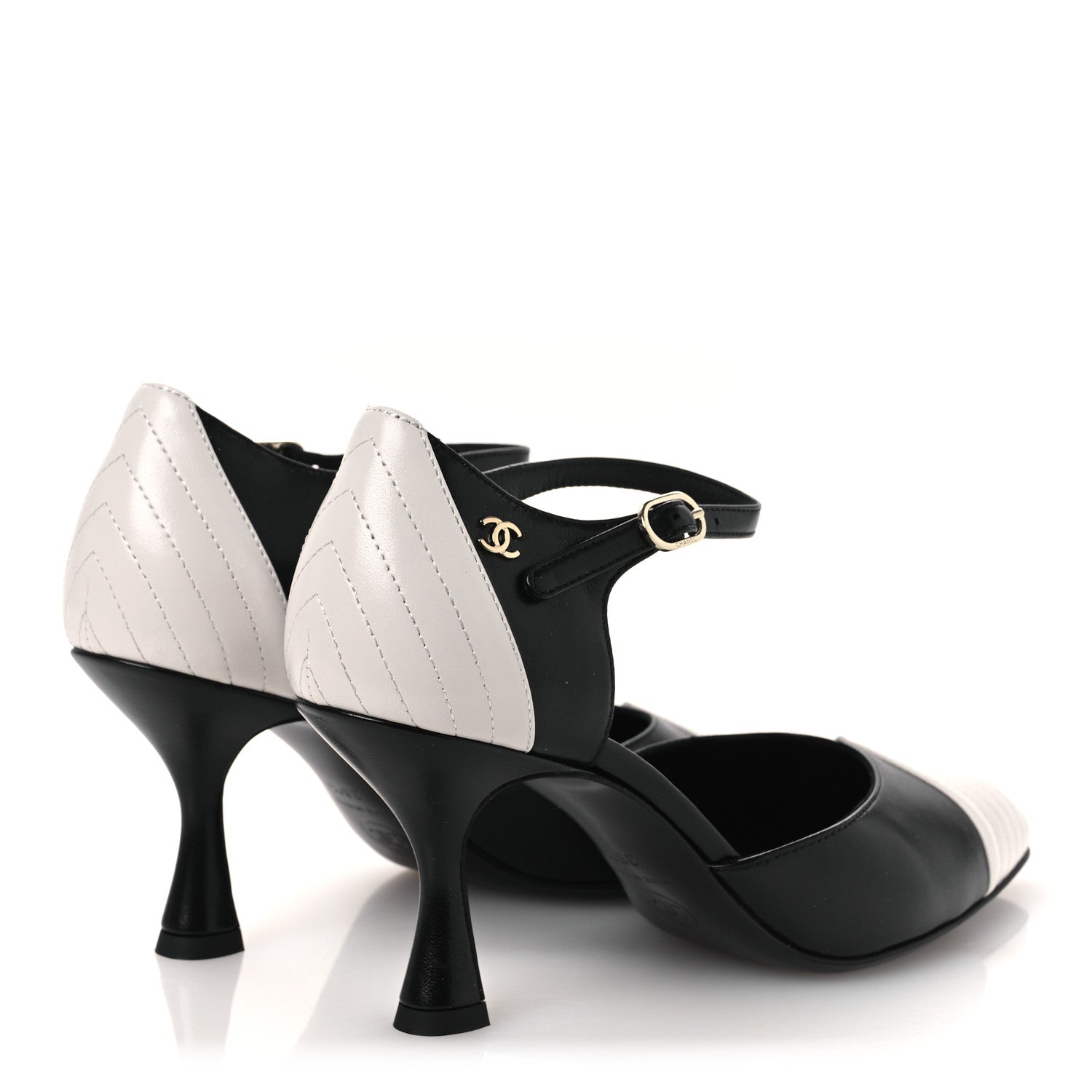 Chanel Lambskin Mary Jane Pumps 36.5 Black White 5 of 11
