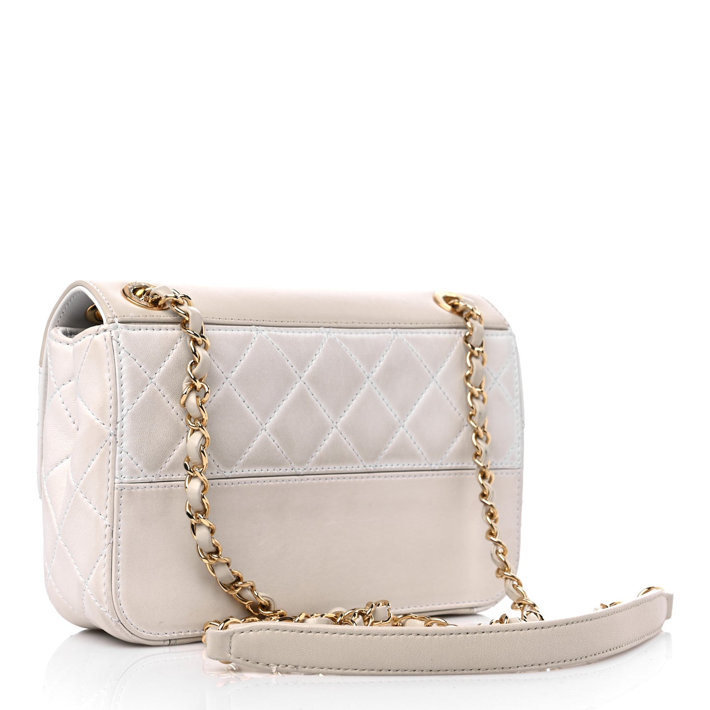 Lambskin Calfskin Quilted Shoulder Flap Bag Beige White