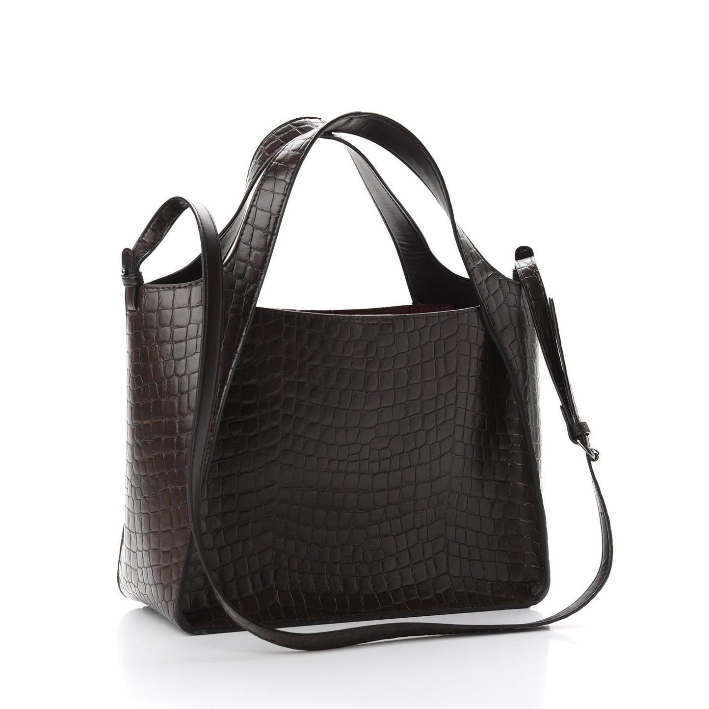 Crocodile Embossed Studded Logo Alter Nappa East West Tote Brown
