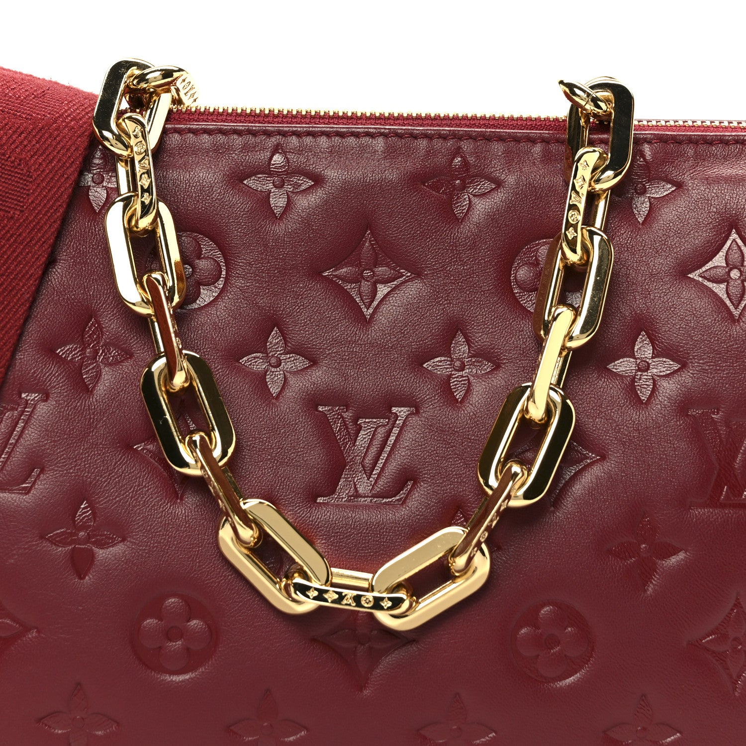Louis Vuitton Lambskin Embossed Monogram Coussin PM Wine 9 of 11