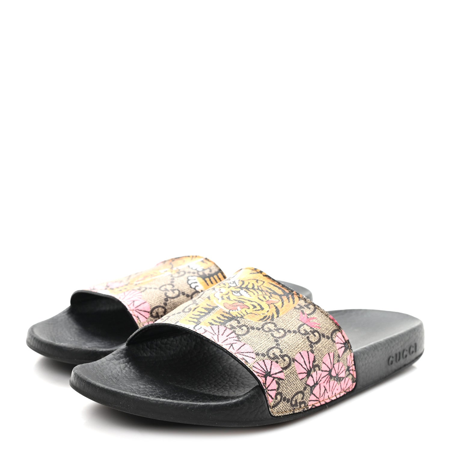 Gucci GG Supreme Monogram Bengal Slide Sandals 39 Beige Pink