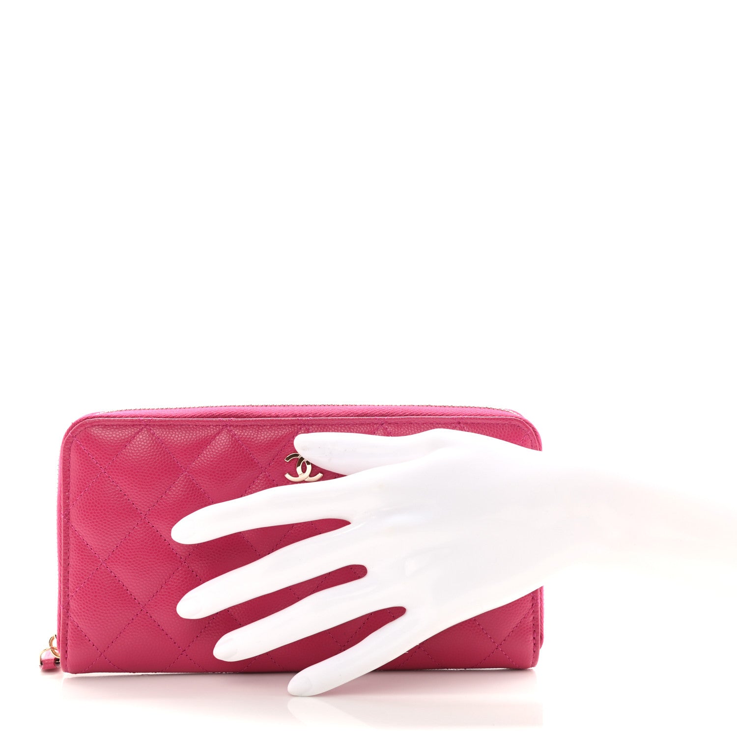 Chanel Caviar Quilted Large Gusset Zip Around Wallet Fuchsia 2 of 9