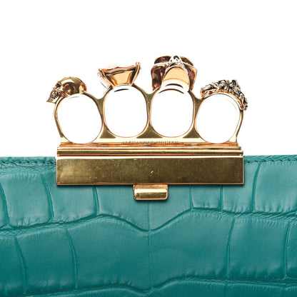 Alexander McQueen Calfskin Crocodile Embossed Knuckle Flat Clutch Green 10 of 10