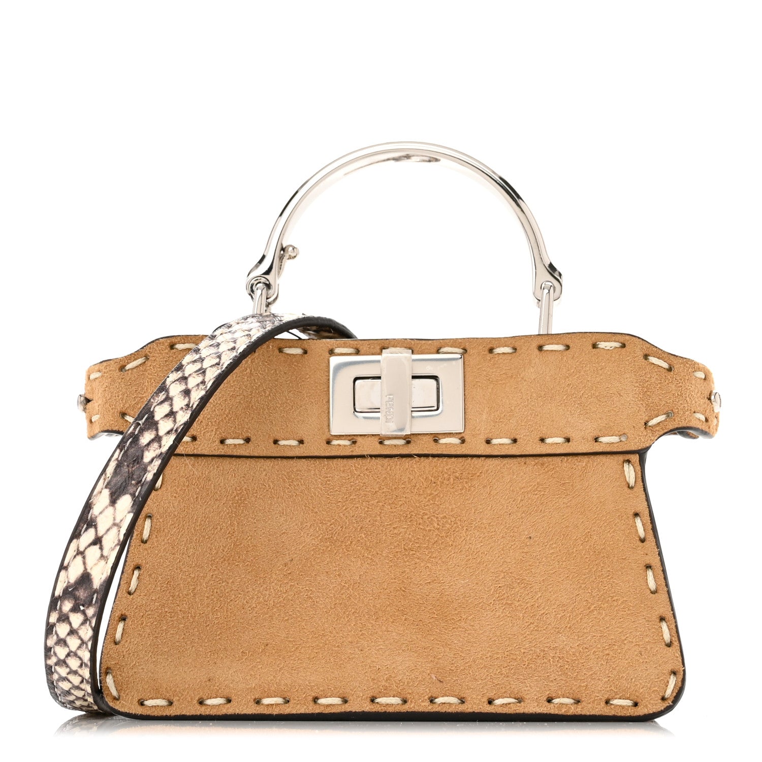 Fendi Goatskin Suede Snakeskin Nano Peekaboo Maxi Handle Satchel Radica Daisy Roccia 1 of 11
