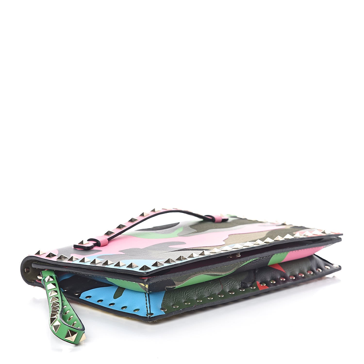 Valentino Garavani Nappa Canvas Camouflage Rockstud Wristlet Clutch Army Green Ninphea Parrot 4 of 6
