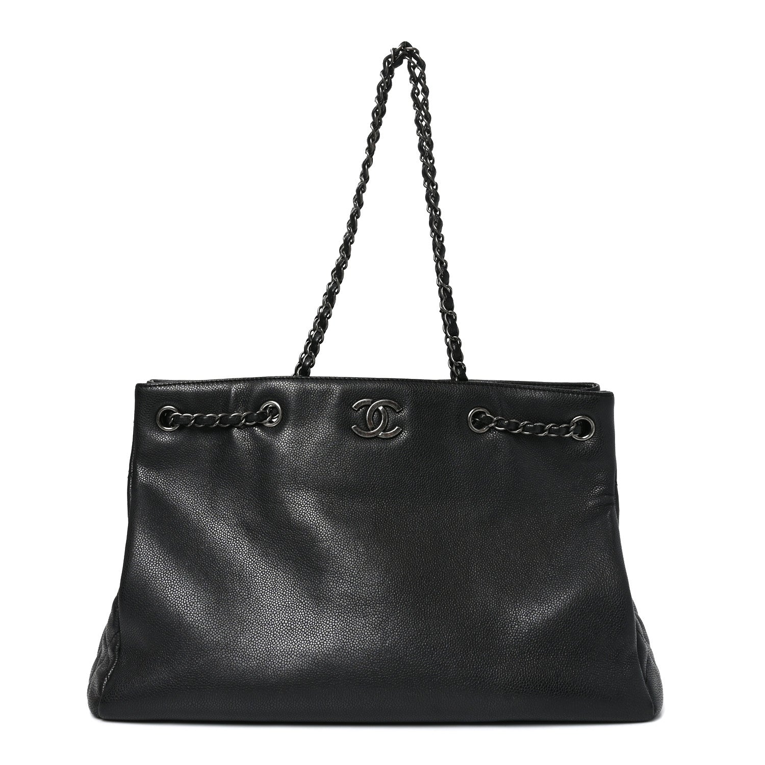 Chanel Metallic Grained Calfskin Woven Chain Large Shopping Bag Black 1 of 10