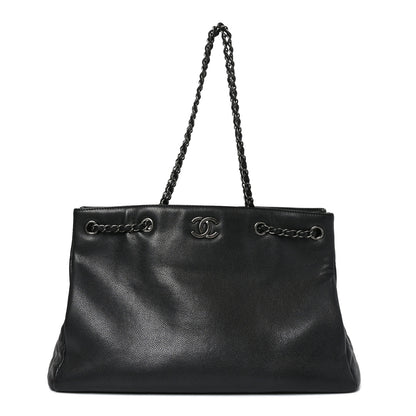Chanel Metallic Grained Calfskin Woven Chain Large Shopping Bag Black 1 of 10