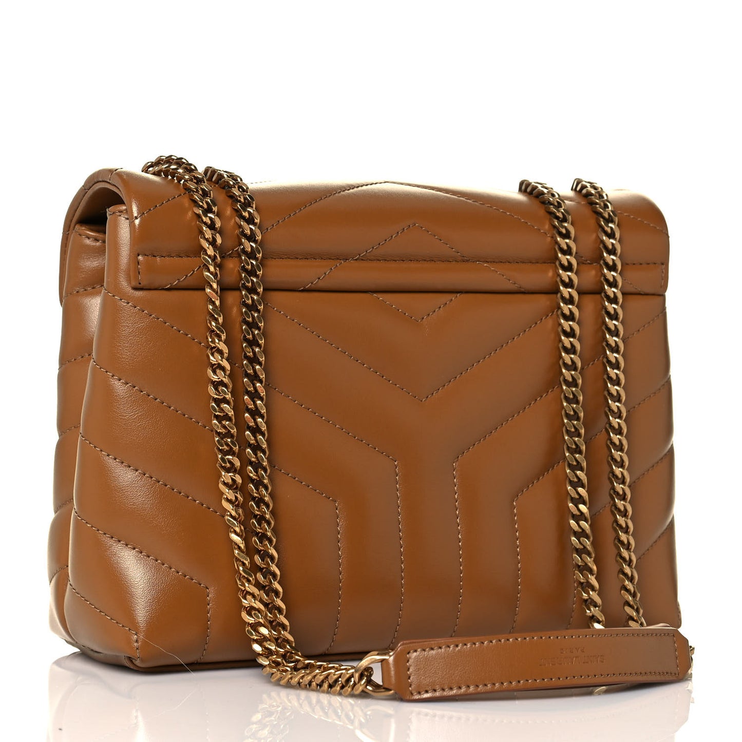 Calfskin Y Quilted Monogram Small Loulou Chain Satchel Dark Natural