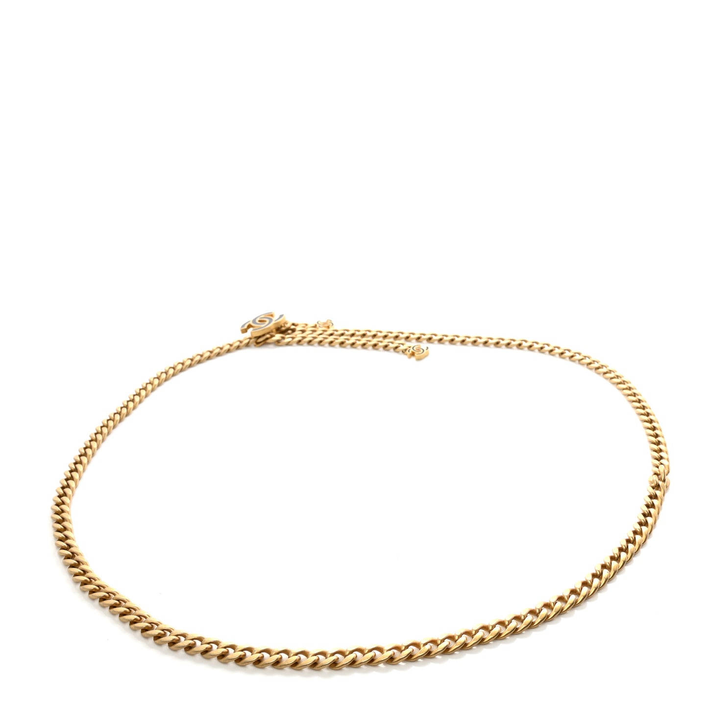 Enamel CC Chain Logo Belt Gold Black