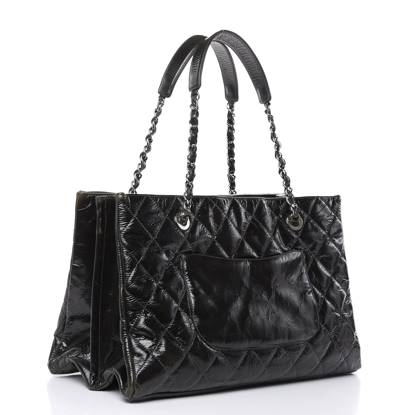 Aged Glazed Nylon Quilted Shopping Tote Dark Grey