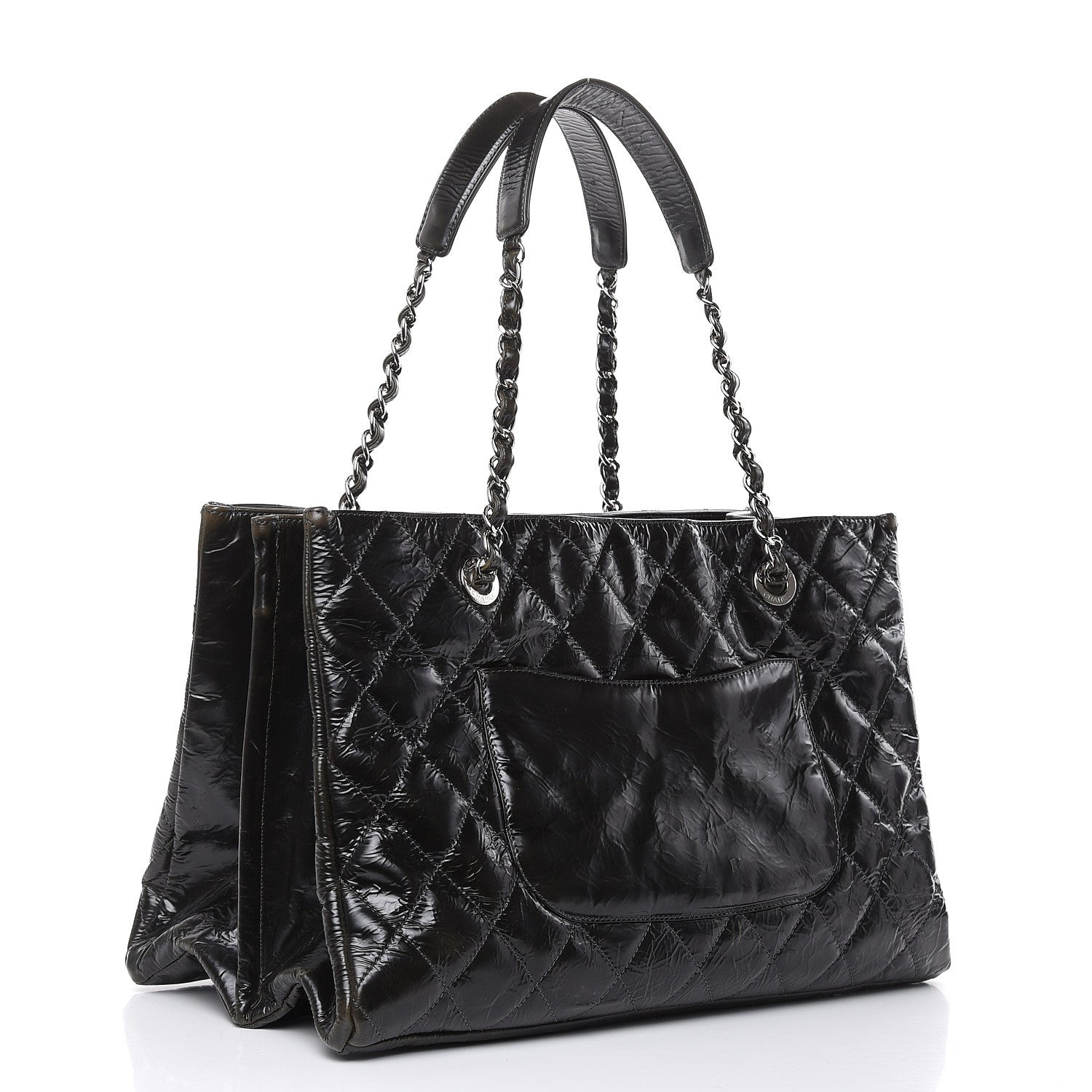 Chanel Aged Glazed Nylon Quilted Shopping Tote Dark Grey 2 of 23