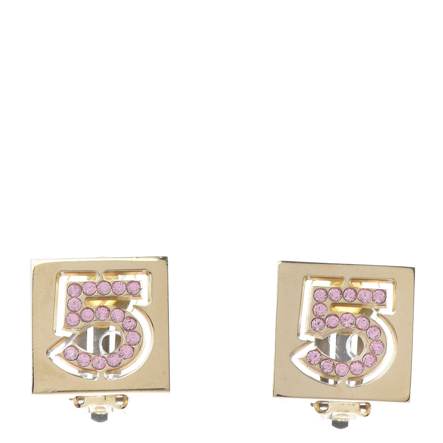 Crystal No 5 Clip on Earrings Gold Pink
