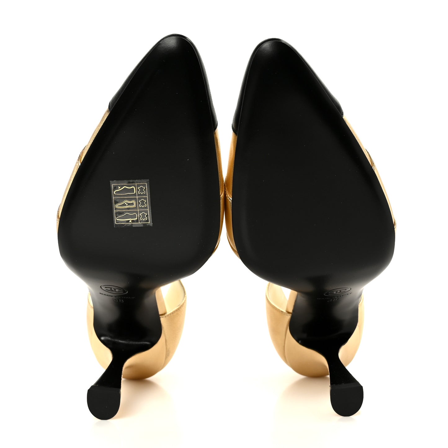 Laminated Lambskin Cap Toe CC Mary Jane Pumps 38 Gold Black