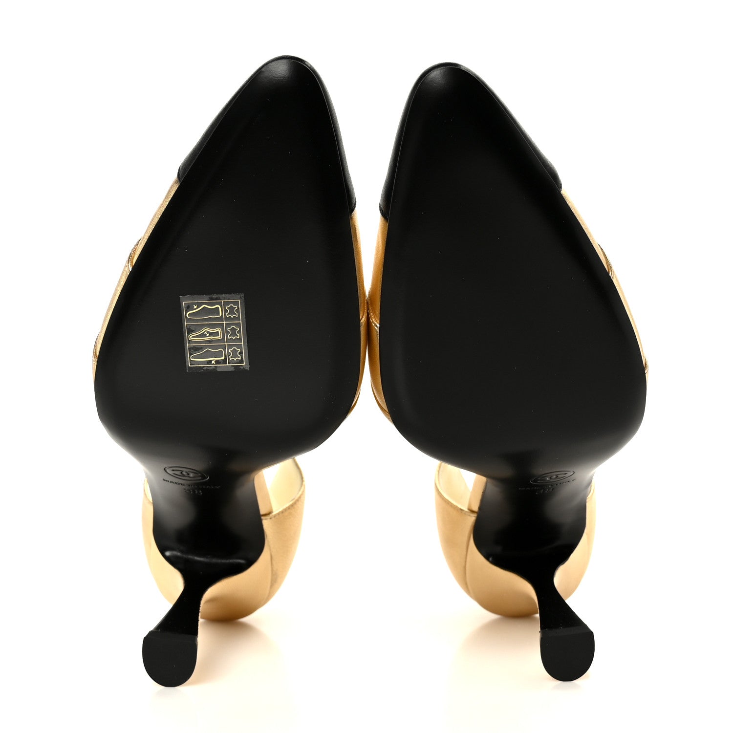 Chanel Laminated Lambskin Cap Toe CC Mary Jane Pumps 38 Gold Black 6 of 10