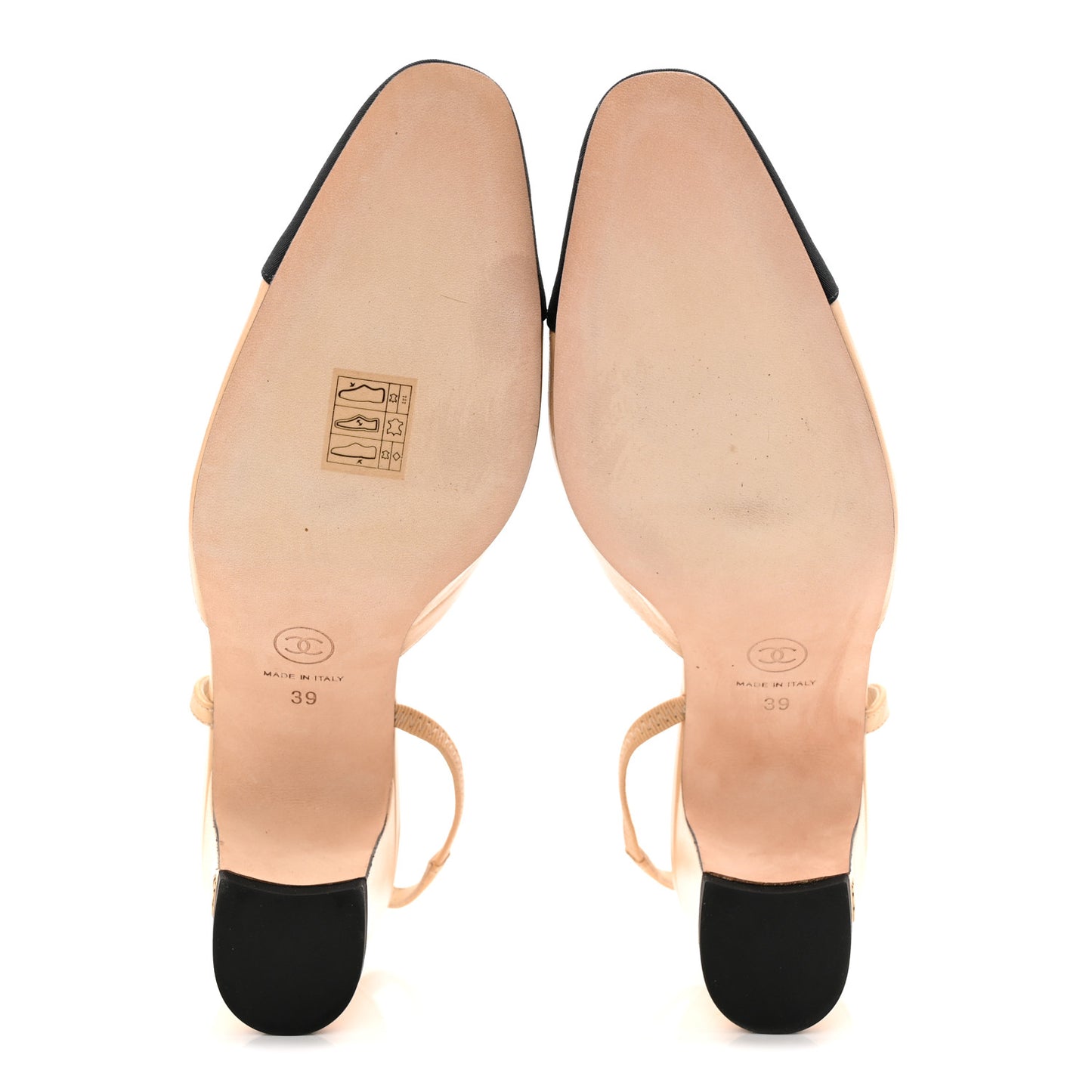 Goatskin Grosgrain Cap Toe CC Slingback Pumps 39 Beige Black