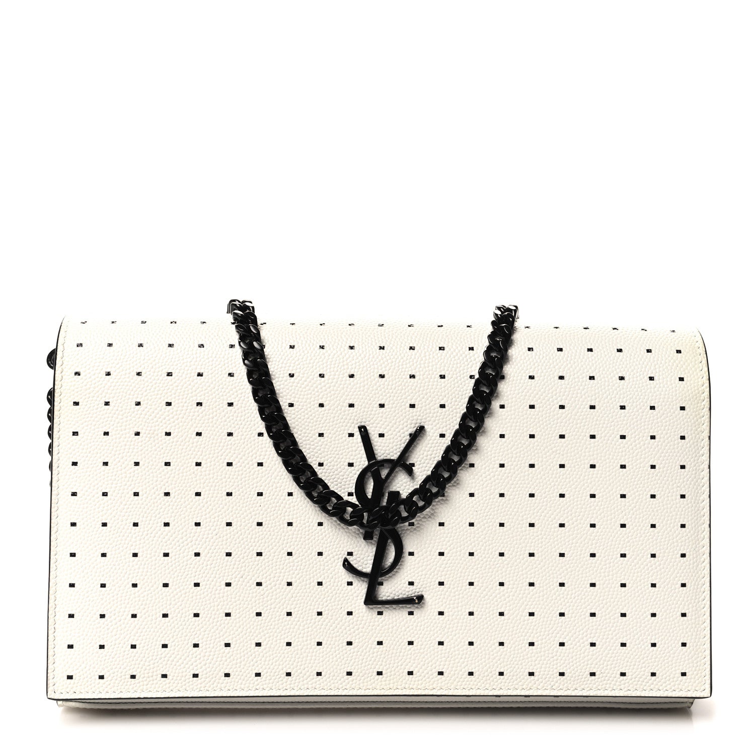Saint Laurent Grain De Poudre Square Dot Print Monogram Chain Wallet White Matte Black 1 of 11