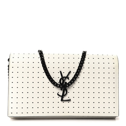 Saint Laurent Grain De Poudre Square Dot Print Monogram Chain Wallet White Matte Black 1 of 11