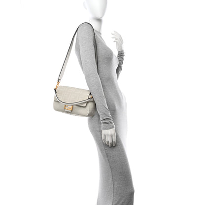 Fendi Canvas Vitello King Extra Strap FF Embroidered Baguette White Ice 3 of 12