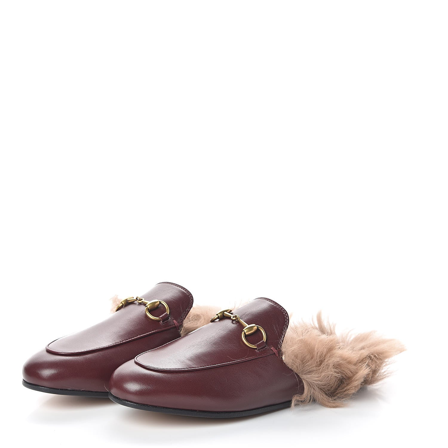 Gucci Malaga Kid Fur Womens Princetown Slippers 35 Vintage Bordeaux 3 of 7