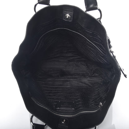 Prada Calfskin Zebra Striped Tote Bag Black 6 of 15